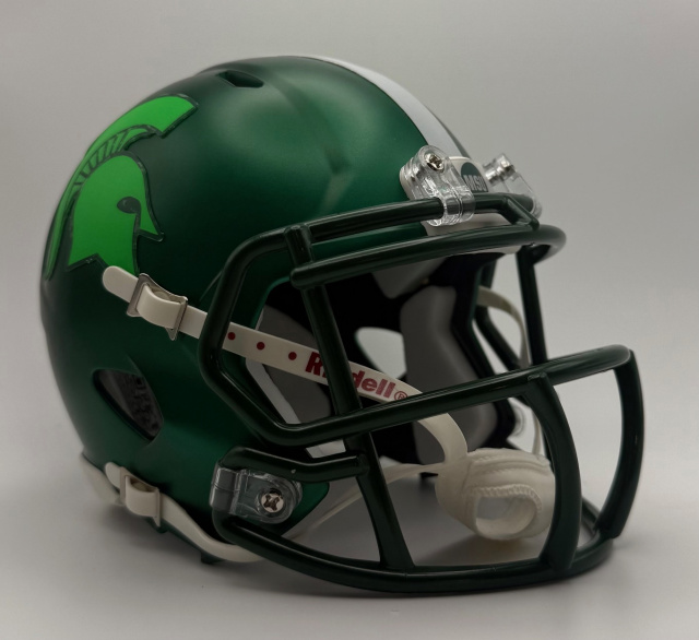 Michigan State Spartans 2019 NEON Spartan Staten Green Helmet Green mask White Bumpers Michigan State Spartans 2019 NEON Spartan Staten Green Helmet Green mask White Bumpers