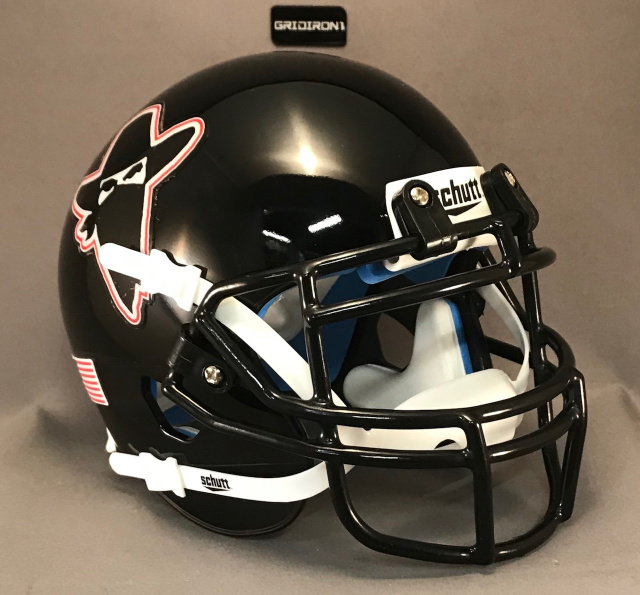  Oklahoma Outlaws 1984 scarlet / white outline (includes accurate black facemask clips)