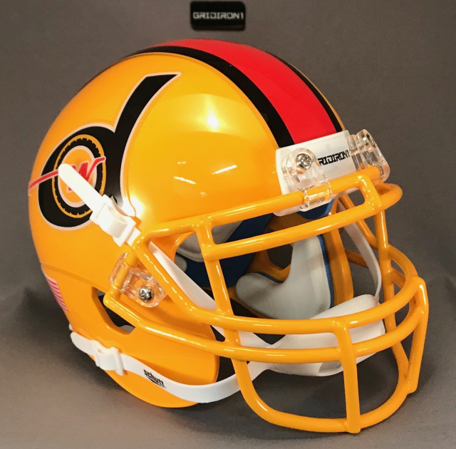 Detroit Wheels 1974 mini football helmets yellow mask